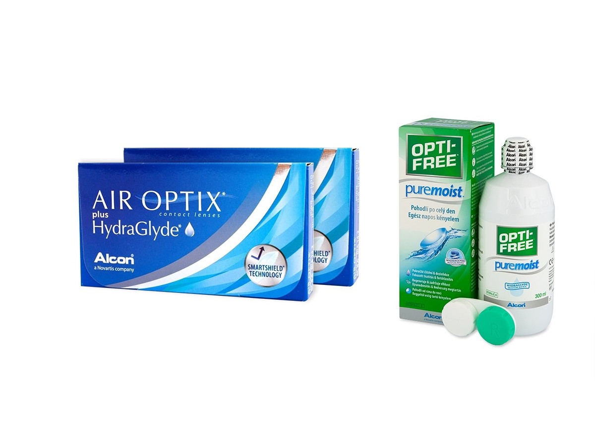 AIROPTIX HYDRAGLYDE PLUS 3pack 2 ΚΟΥΤΙΑ + OPTI FREE PUREMOIST 300ml - ΠΑΚΕΤΟ ΠΡΟΣΦΟΡΑΣ